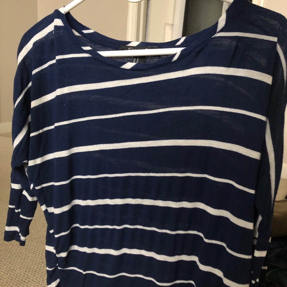 Blue and White Striped Flowy Shirt